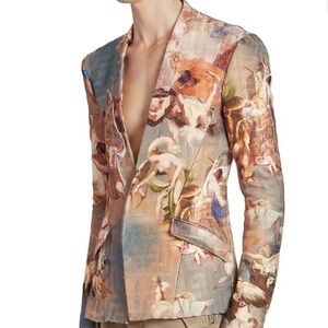 💯😍SET of Balmain sky print collarless single button jacket and Pant Blue/multi